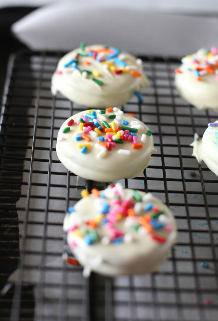 Chocolate Covered Oreos with sprinkles