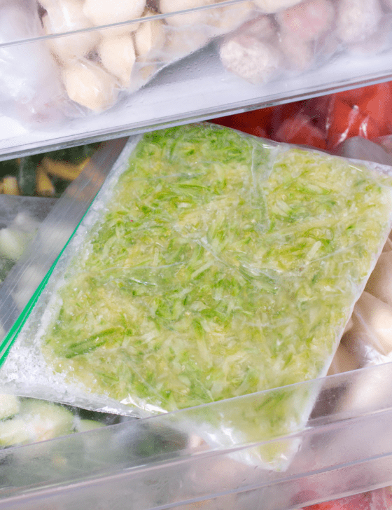 shredded zucchini in a freezer bag