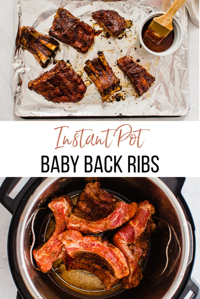 broiled ribs on a sheet pan and ribs in an Instant Pot