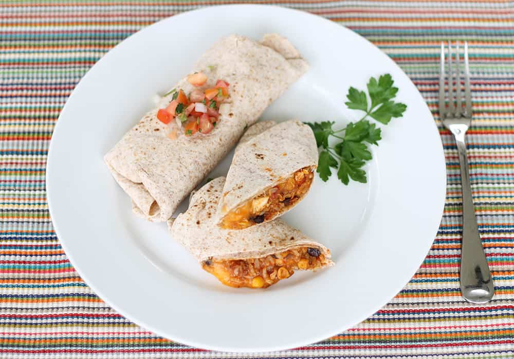 On the go chicken burritos on a plate