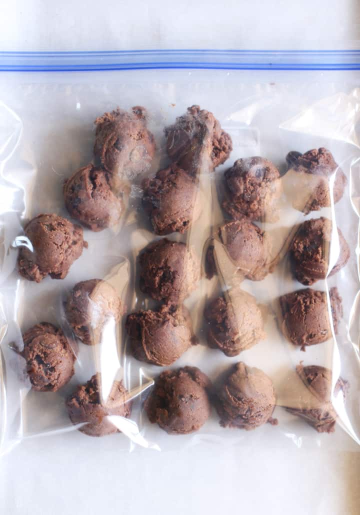 Chocolate Cookie dough balls in a freezer bag