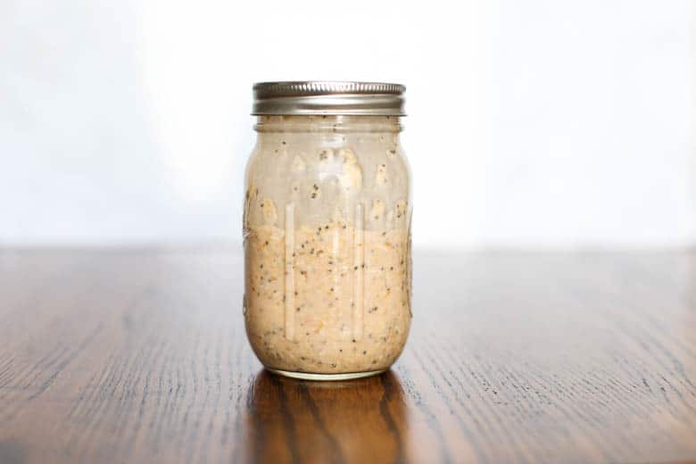 Overnight oats mixed up and sealed in a mason jar. 