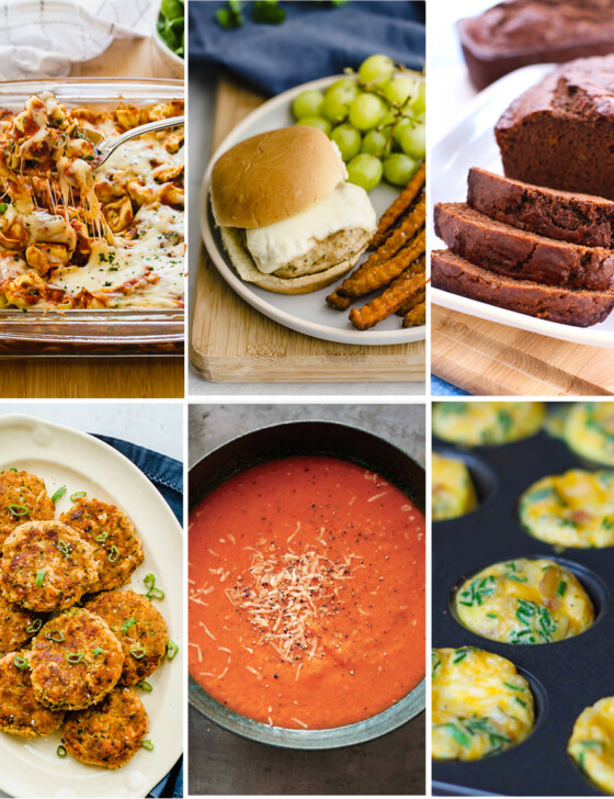 Collage of recipe photos that sneak fruits and veggies into meals.