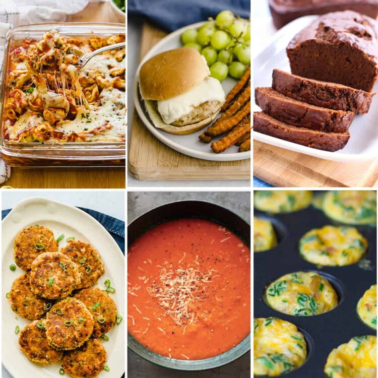 Collage of recipe photos that sneak fruits and veggies into meals.