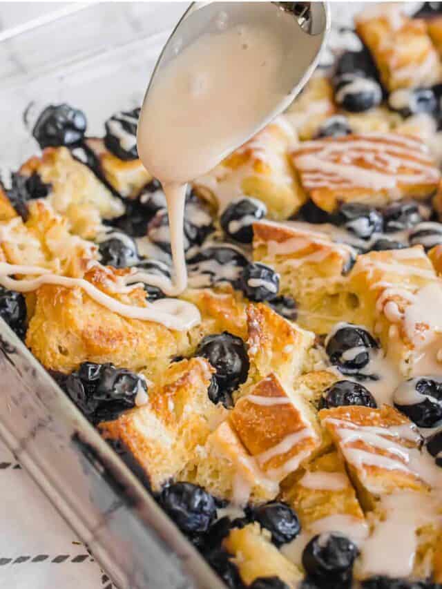 Blueberry French Toast Casserole with Vanilla Glaze