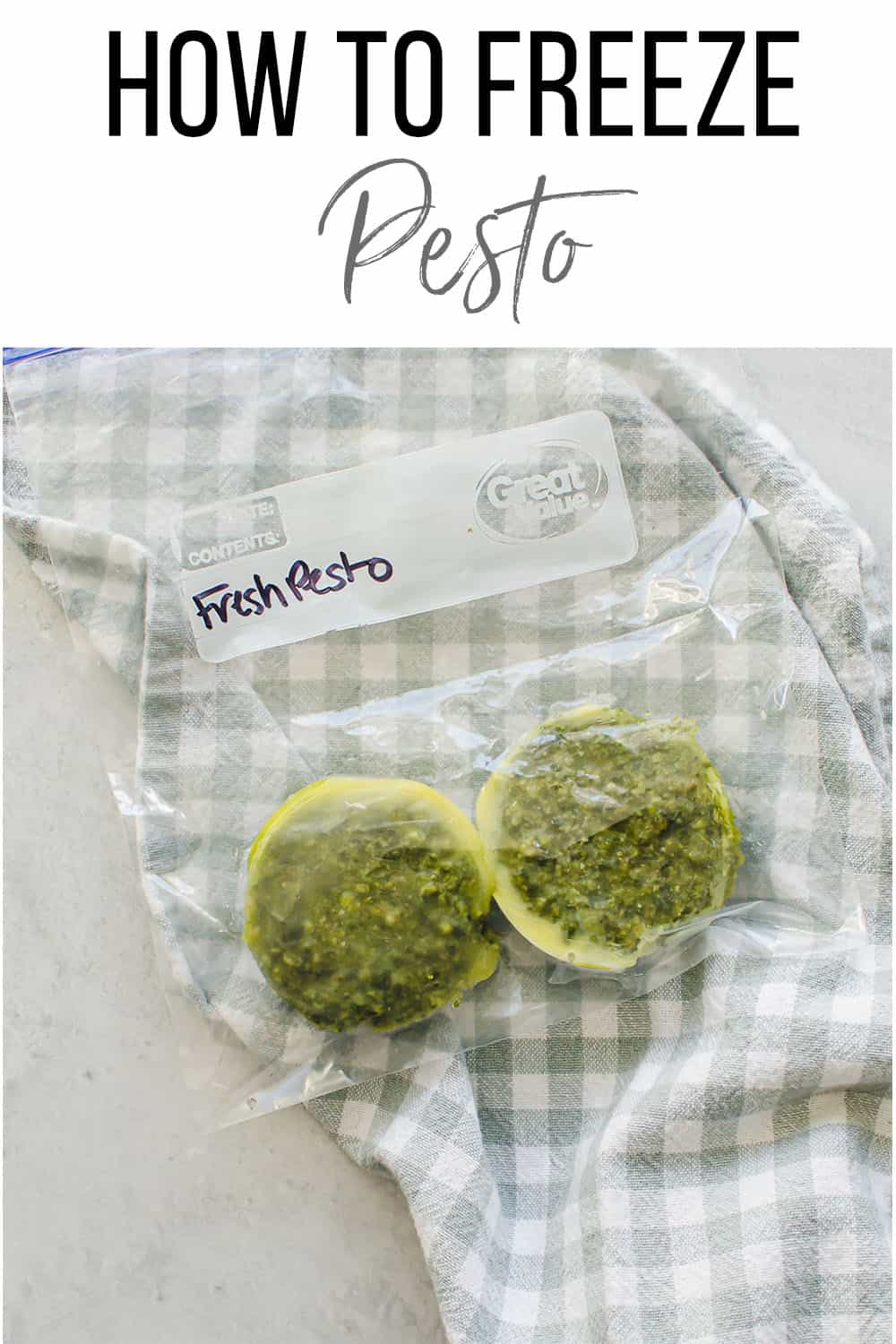 frozen pesto in a freezer bag