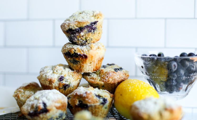stack of blueberry avocado muffins