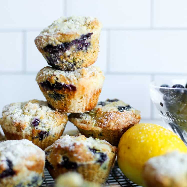 stack of blueberry avocado muffins