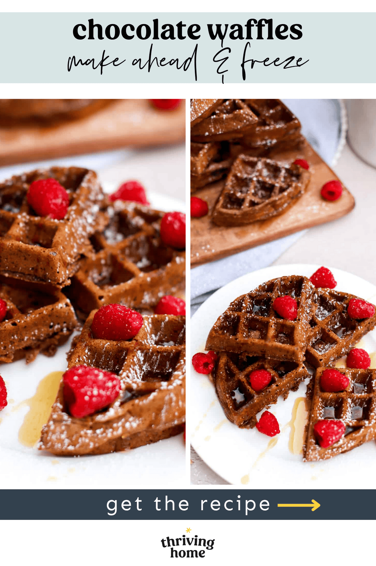 Chocolate waffles with fresh raspberries on top.