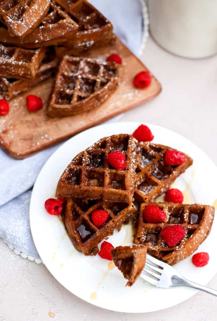 Chocolate waffles on a white plate