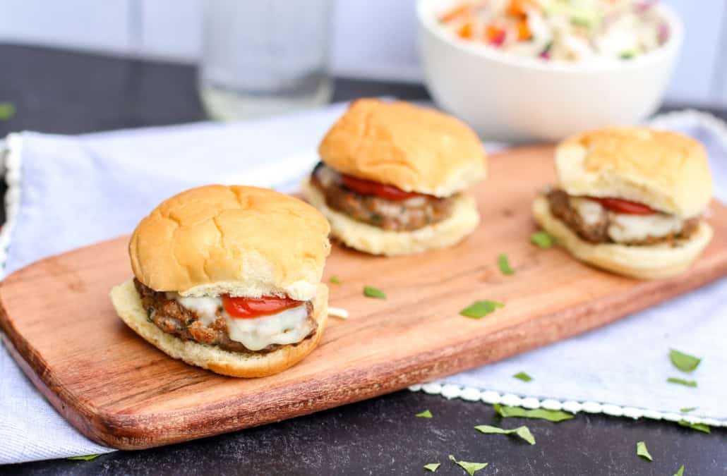 Italian burgers on a cutting board