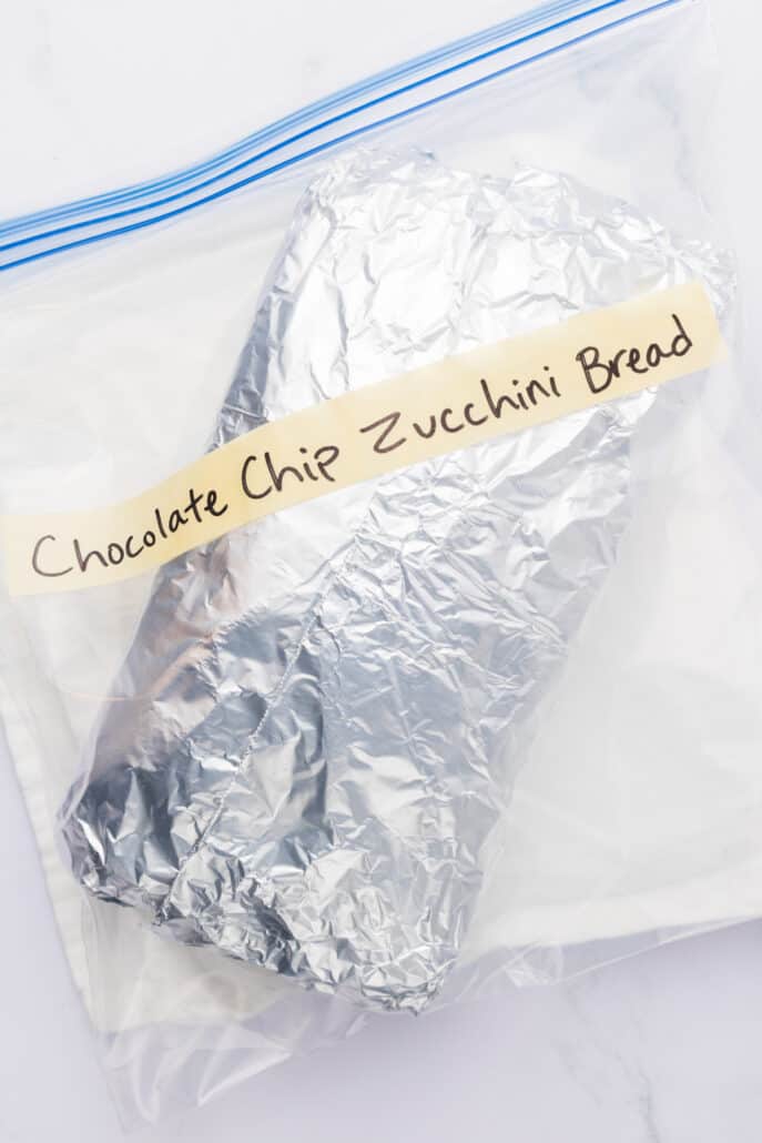 zucchini bread wrapped in foil and in a freezer bag