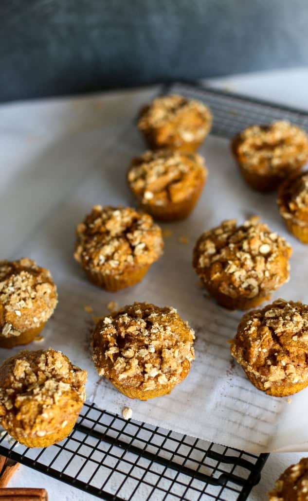 Pumpkin spice muffins on a cooling rack 