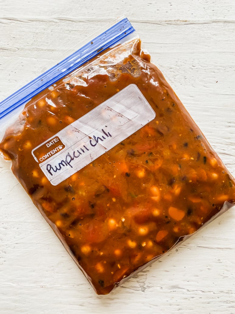 Chili in a freezer bag