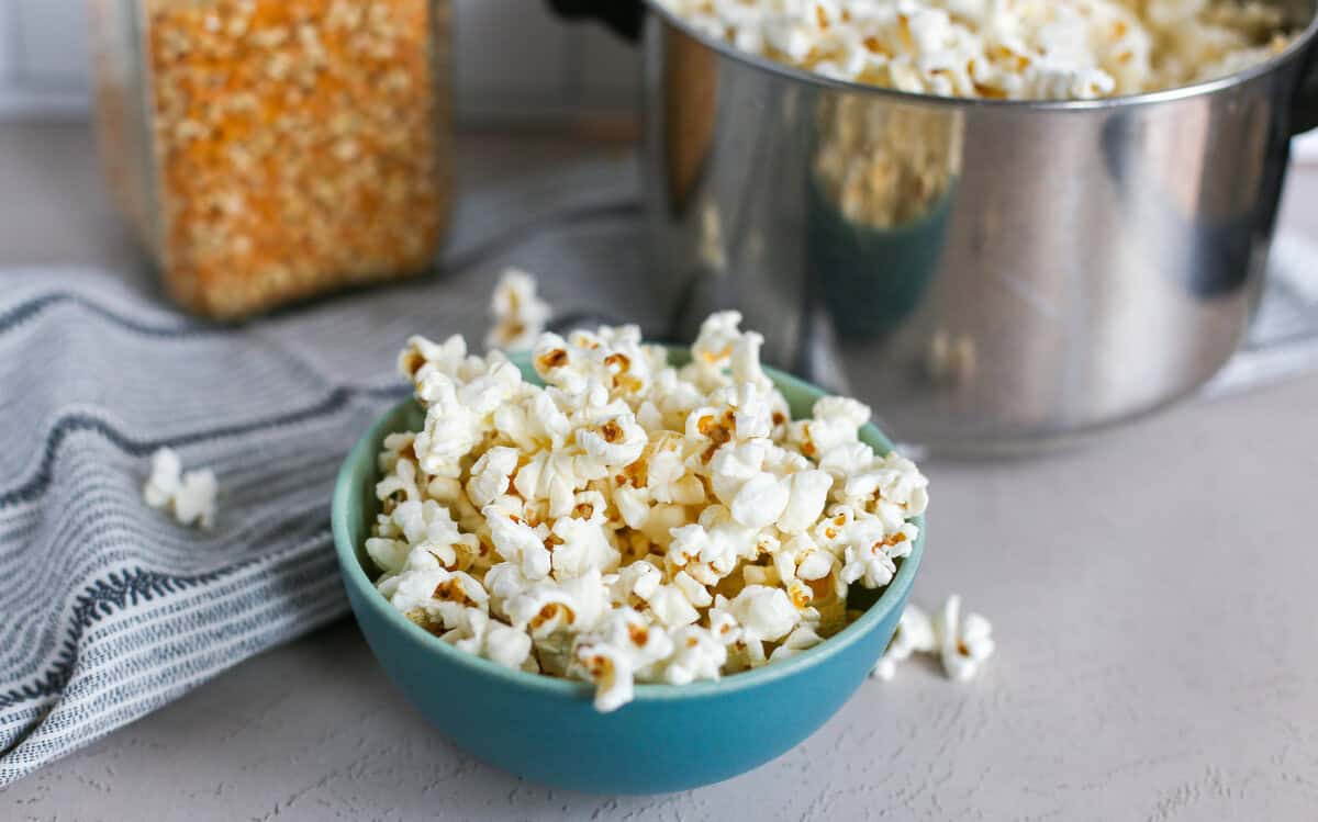 homemade popcorn in a bowl.