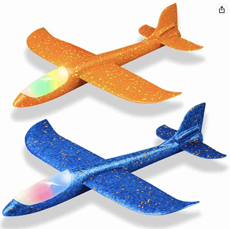 Orange and blue foam gliders.