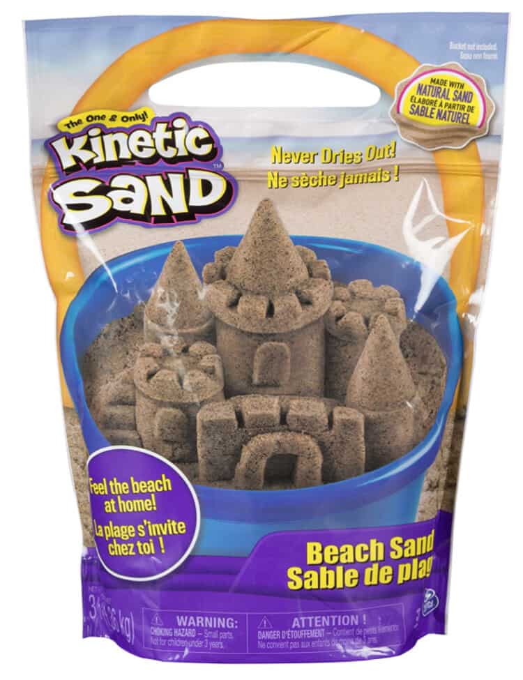 Original resealable plastic packaging of Kinetic Sand.