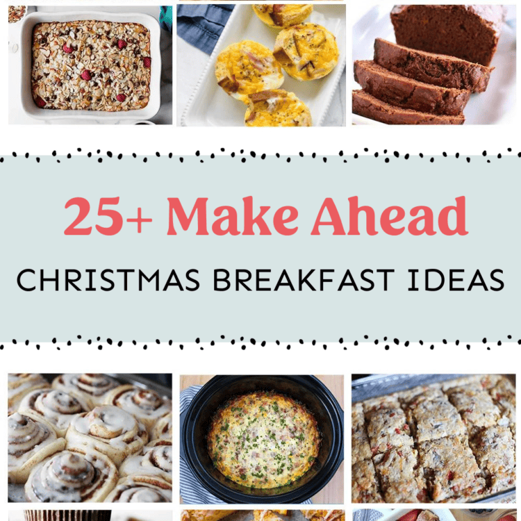 Collage image of various make ahead breakfast ideas for Christmas.