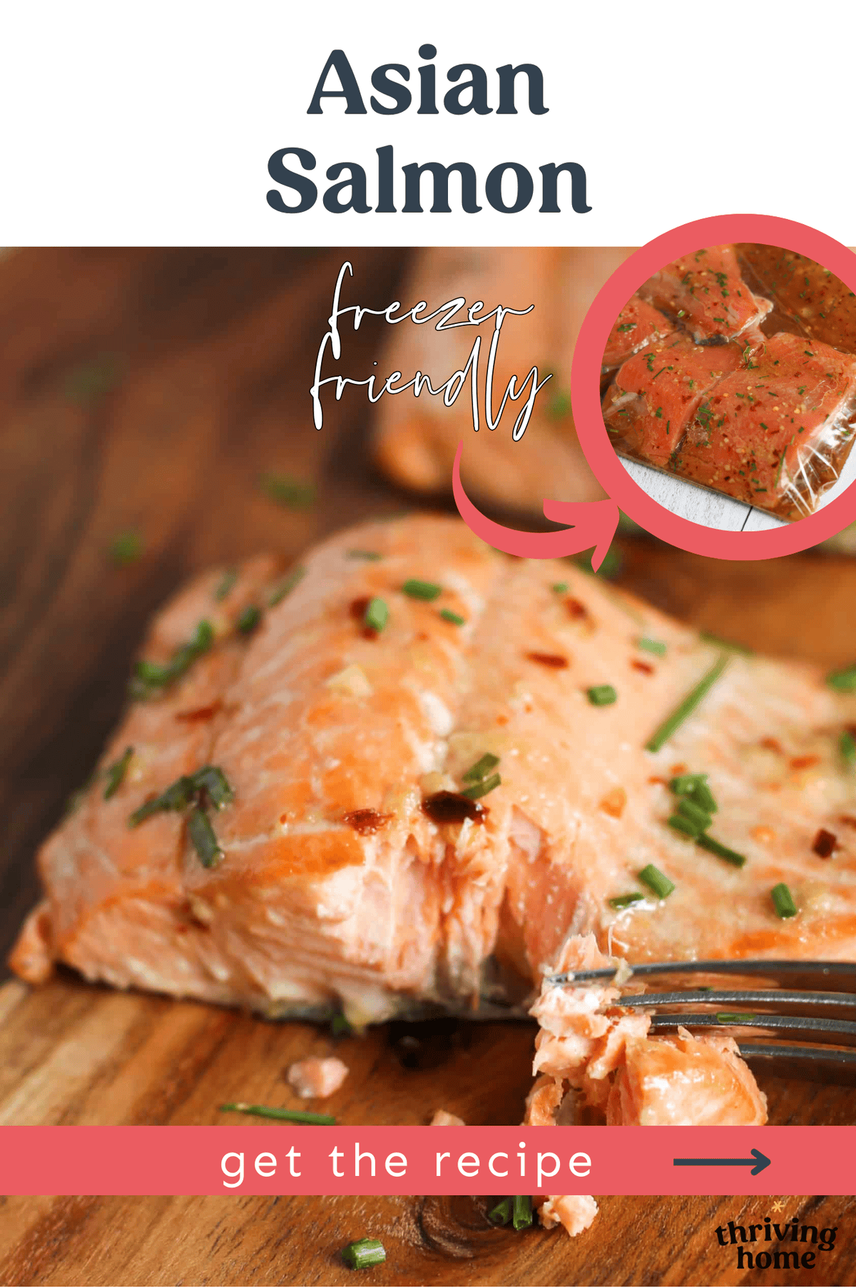 Asian salmon fillets on a wooden cutting board.