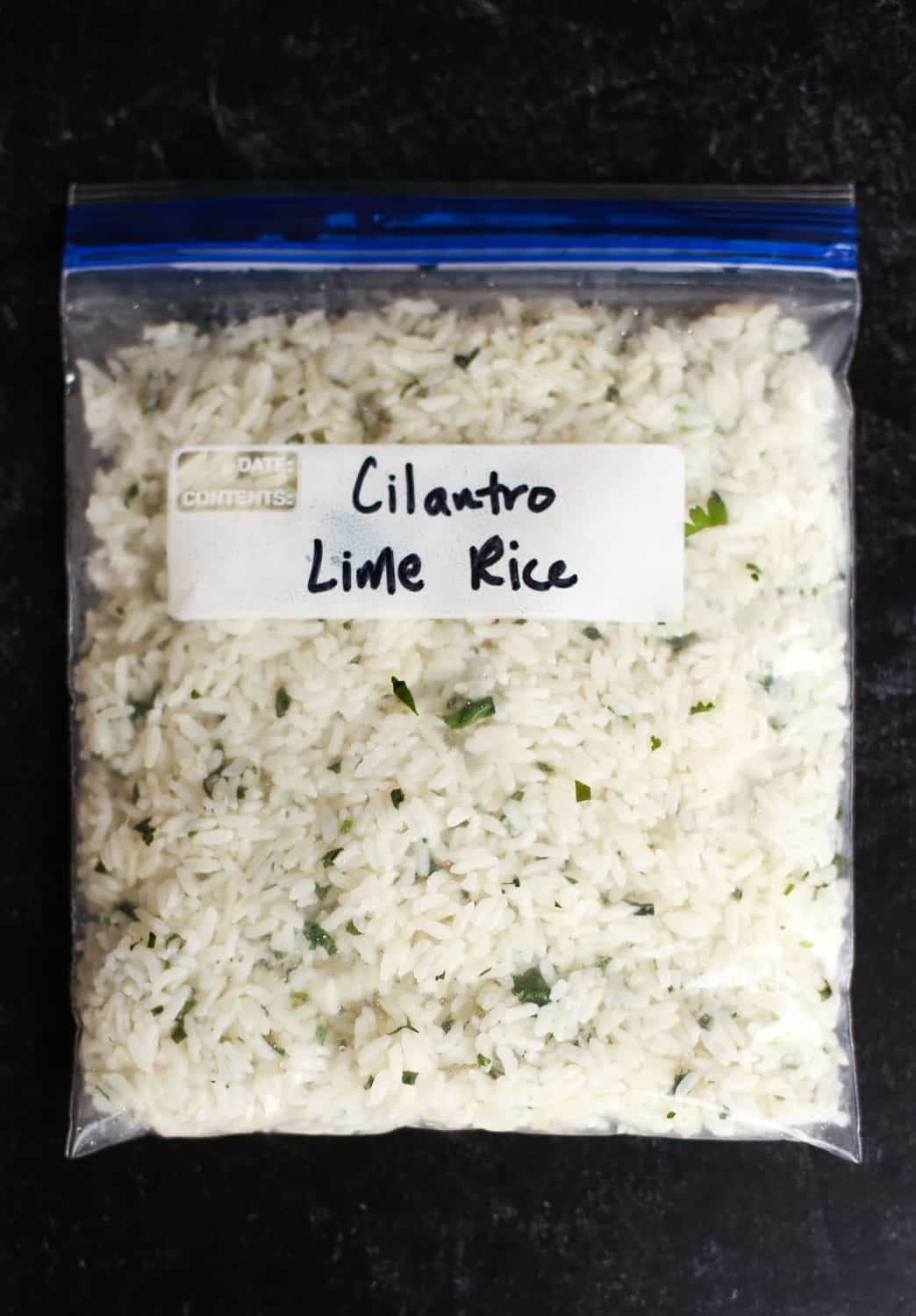 Cilantro Lime Rice in a freezer bag.