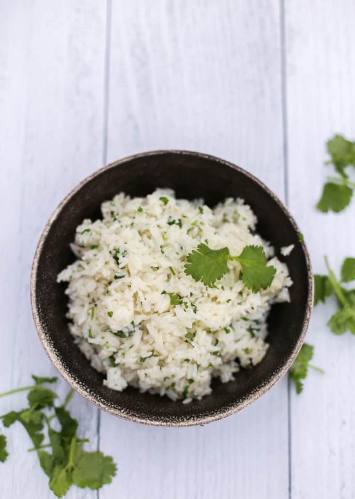 Cilantro lime rice in a brown bowl