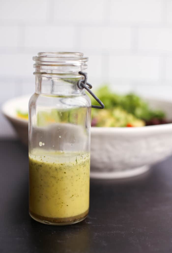 Cilantro Lime Vinaigrette in a tall glass container