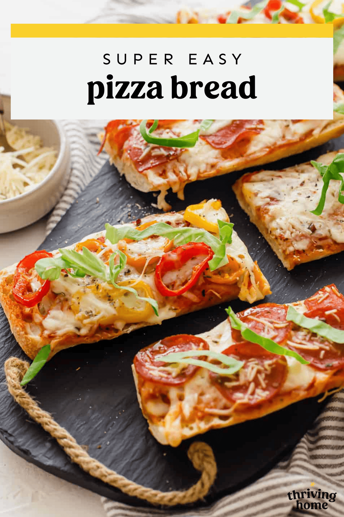 Pizza bread sliced after baking served on a platter.