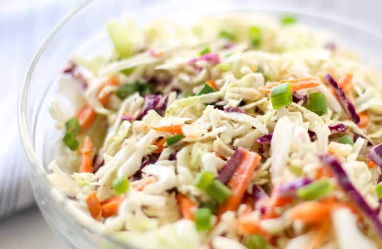Closeup view of coleslaw for pulled pork.