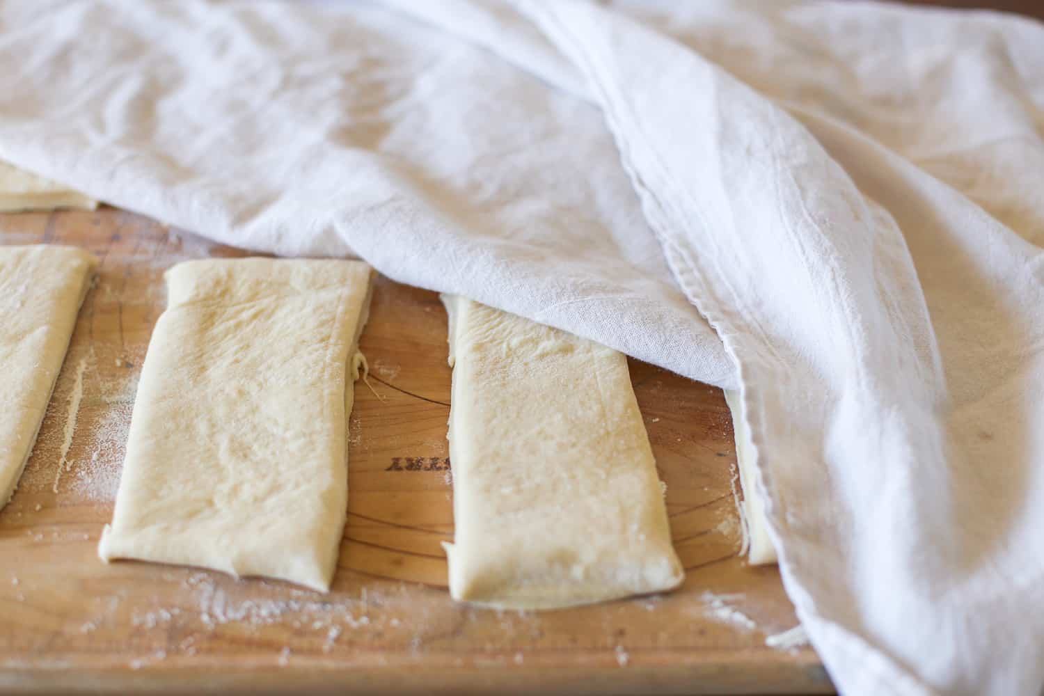 Panini bread dough partially covered with a light dish towel to let rise.