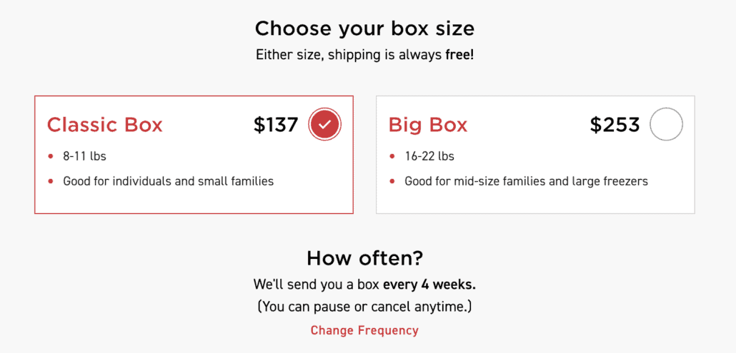choose your box size for ButcherBox