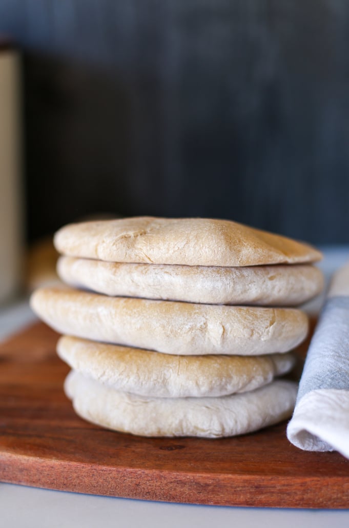 Whole wheat pita dough stacked 