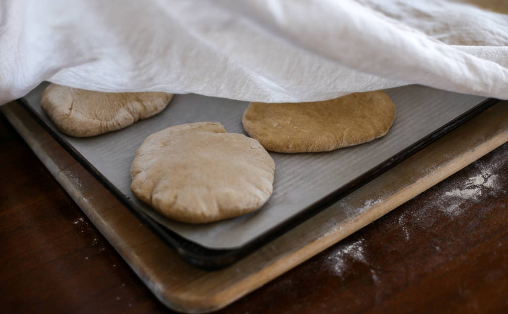 Whole wheat pita bread cooling 