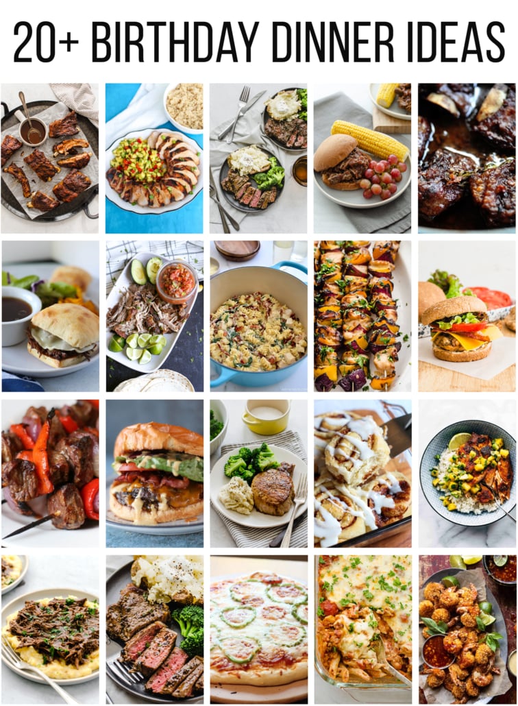 collage image of birthday dinner ideas