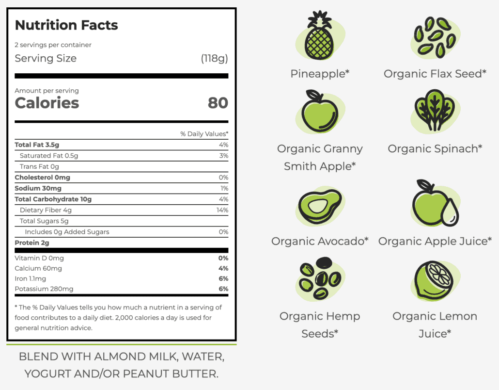 Green with Apple smoothie from SmoothieBox nutrition information