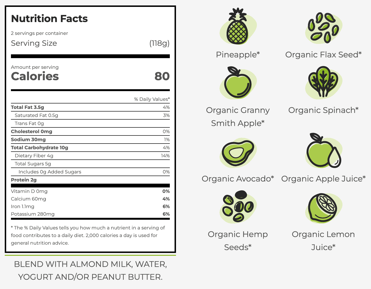 Stock photo of Green with Apple smoothie from SmoothieBox ingredients and nutrition information.