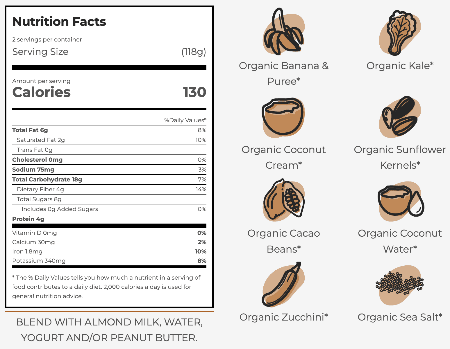 Stock photo of Cacao smoothie from SmoothieBox ingredients and nutrition information.