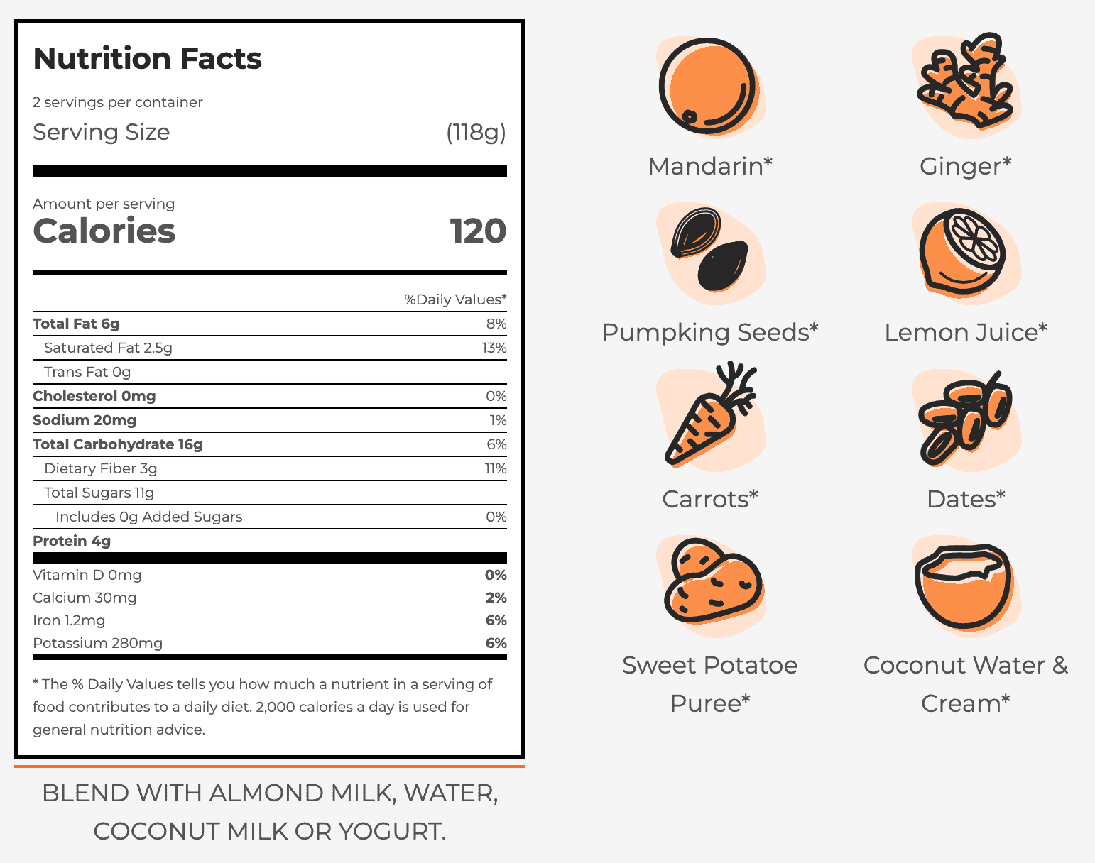 Clementine smoothie from SmoothieBox nutrition information