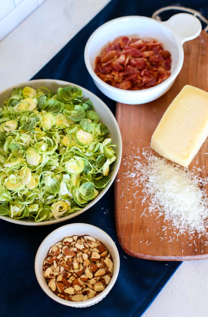 Ingredients for shaved brussels sprouts salad