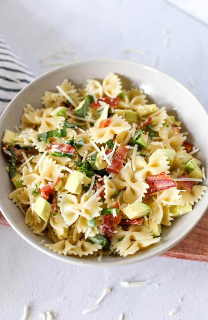 Overhead shot of avocado pasta