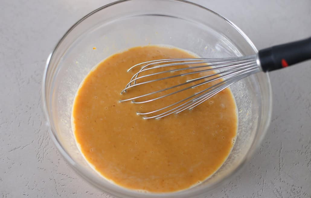 wet ingredients in a mixing bowl