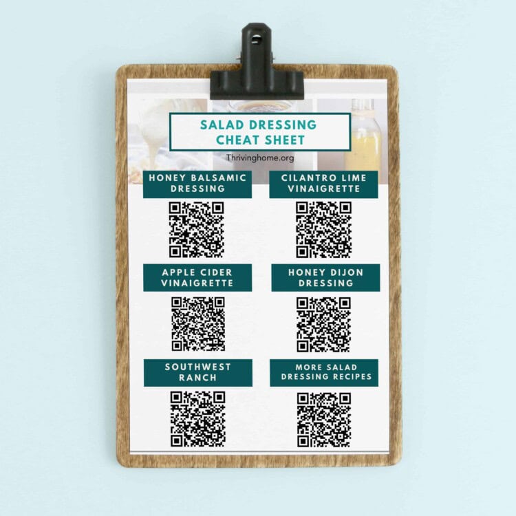 Salad dressing printable on a clipboard.