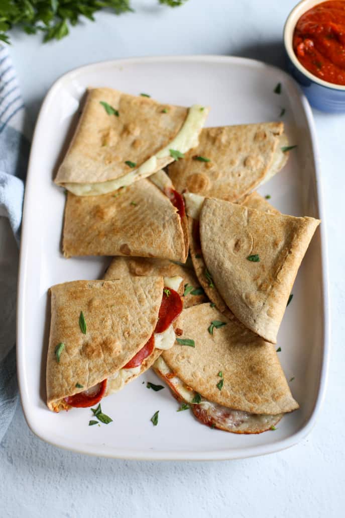 pizza quesadillas on a platter