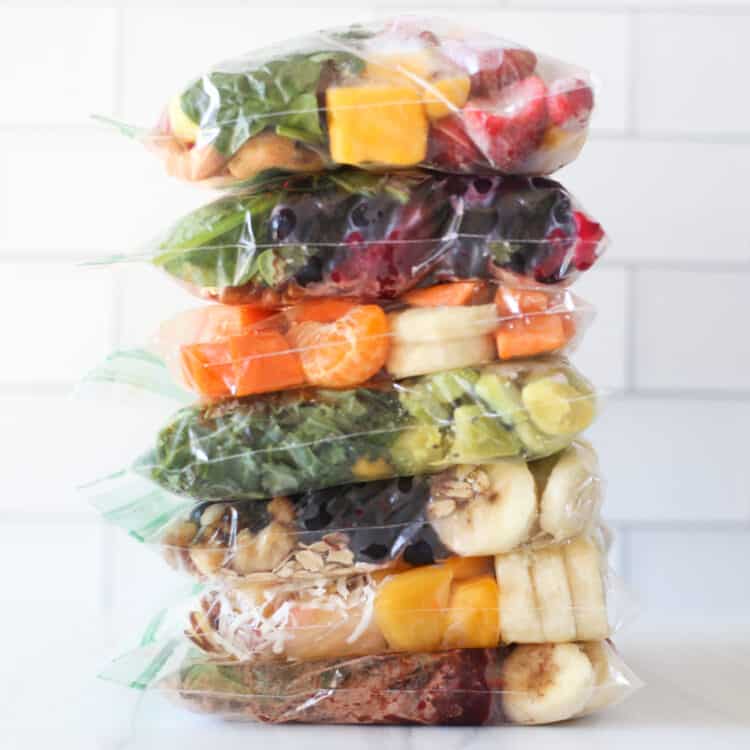 A stack of freezer smoothie packs.