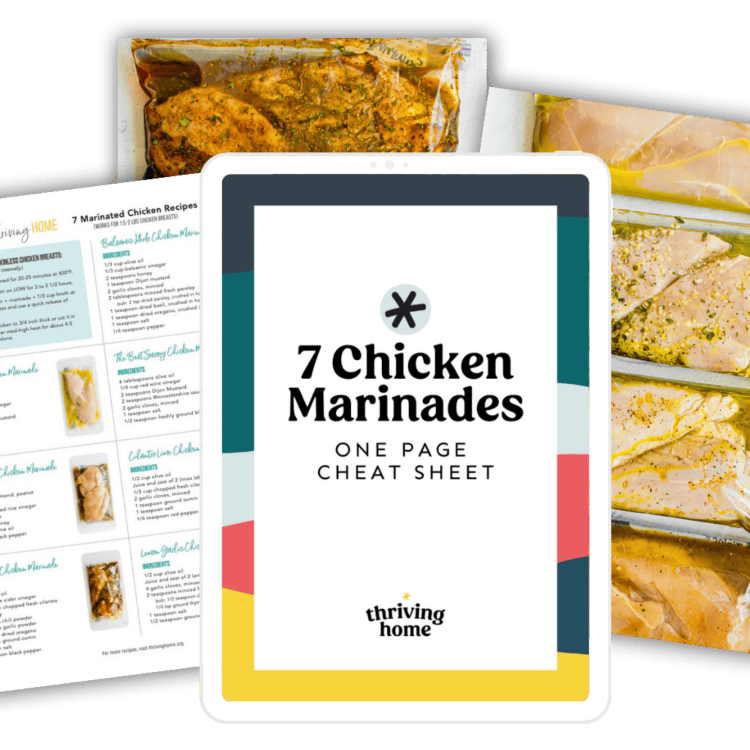 Collage of photos from the 7 chicken marinades printable.