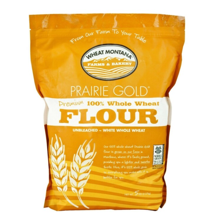 Stock photo of a bag of Prairie Gold white whole wheat flour.
