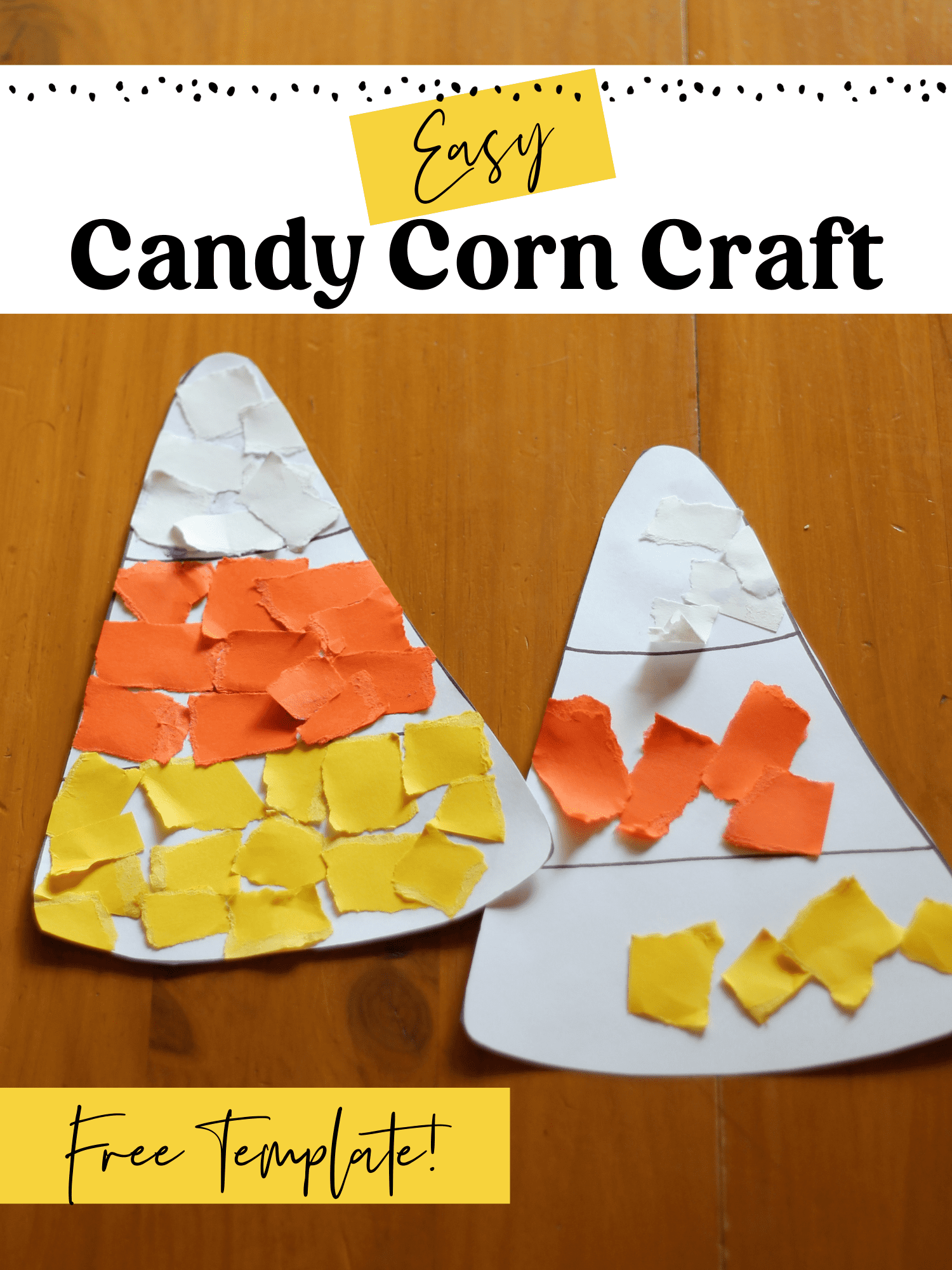 Cpmpleted candy corn crafts laying on a table.