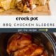 chicken with bbq sauce in a crock pot and shredded chicken sandwiches.