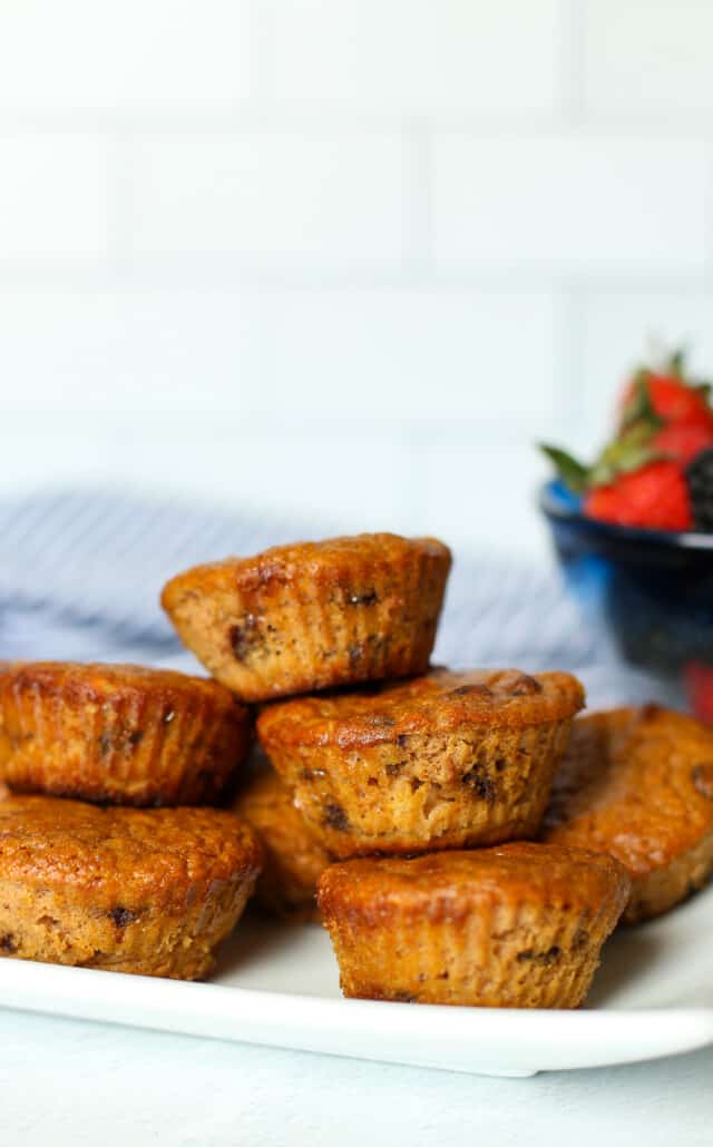 gluten free pumpkin muffins piled on a serving platter