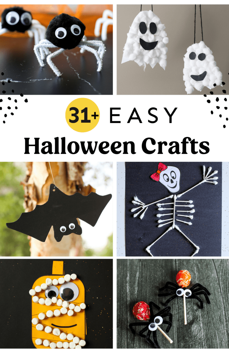 Collage of Halloween crafts.