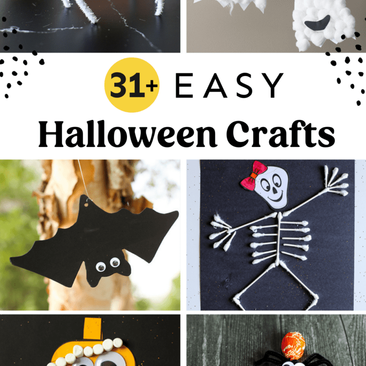 Collage of Halloween crafts.
